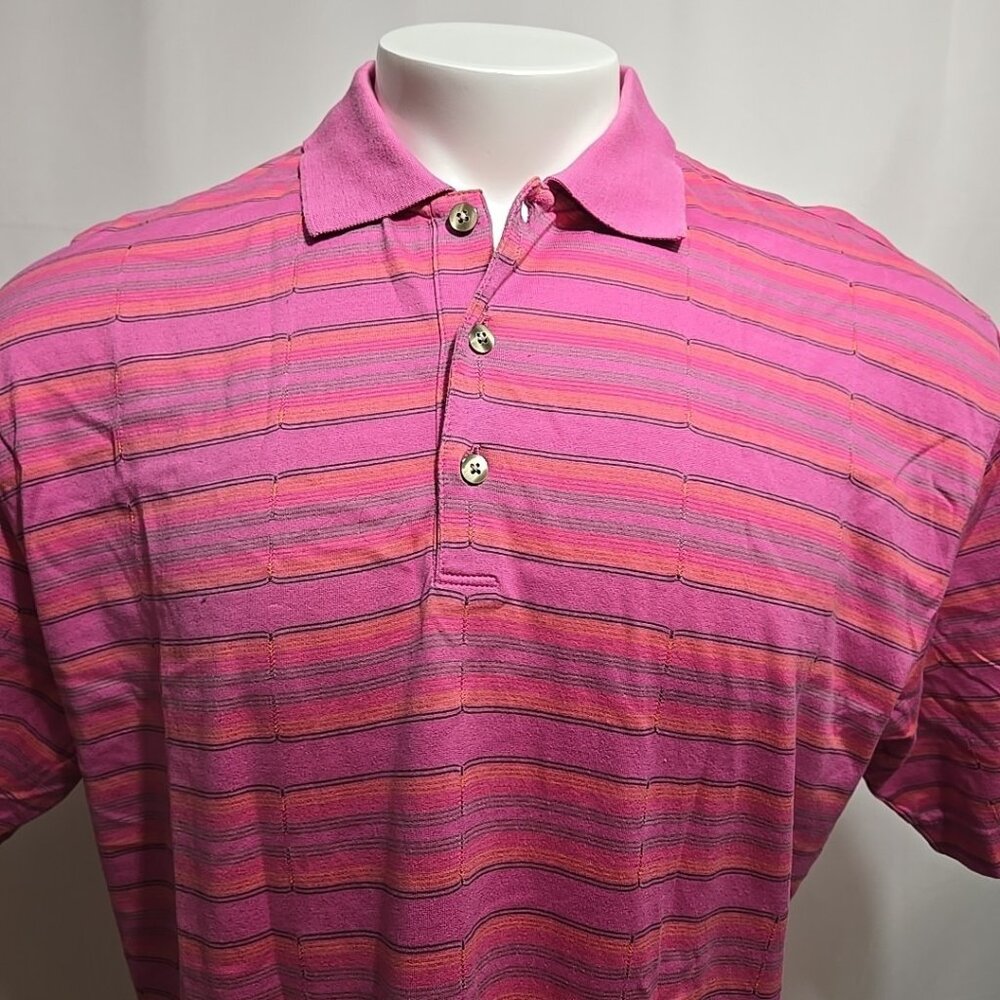 Nike Tiger Woods Golf Polo Shirt Mens Size Medium Pink Striped Short Sleeve